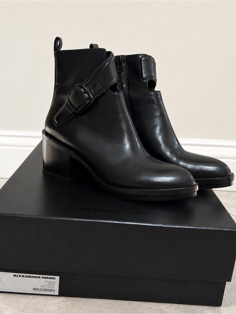 Alexander Wang Black Leather Ankle Boots Size 37